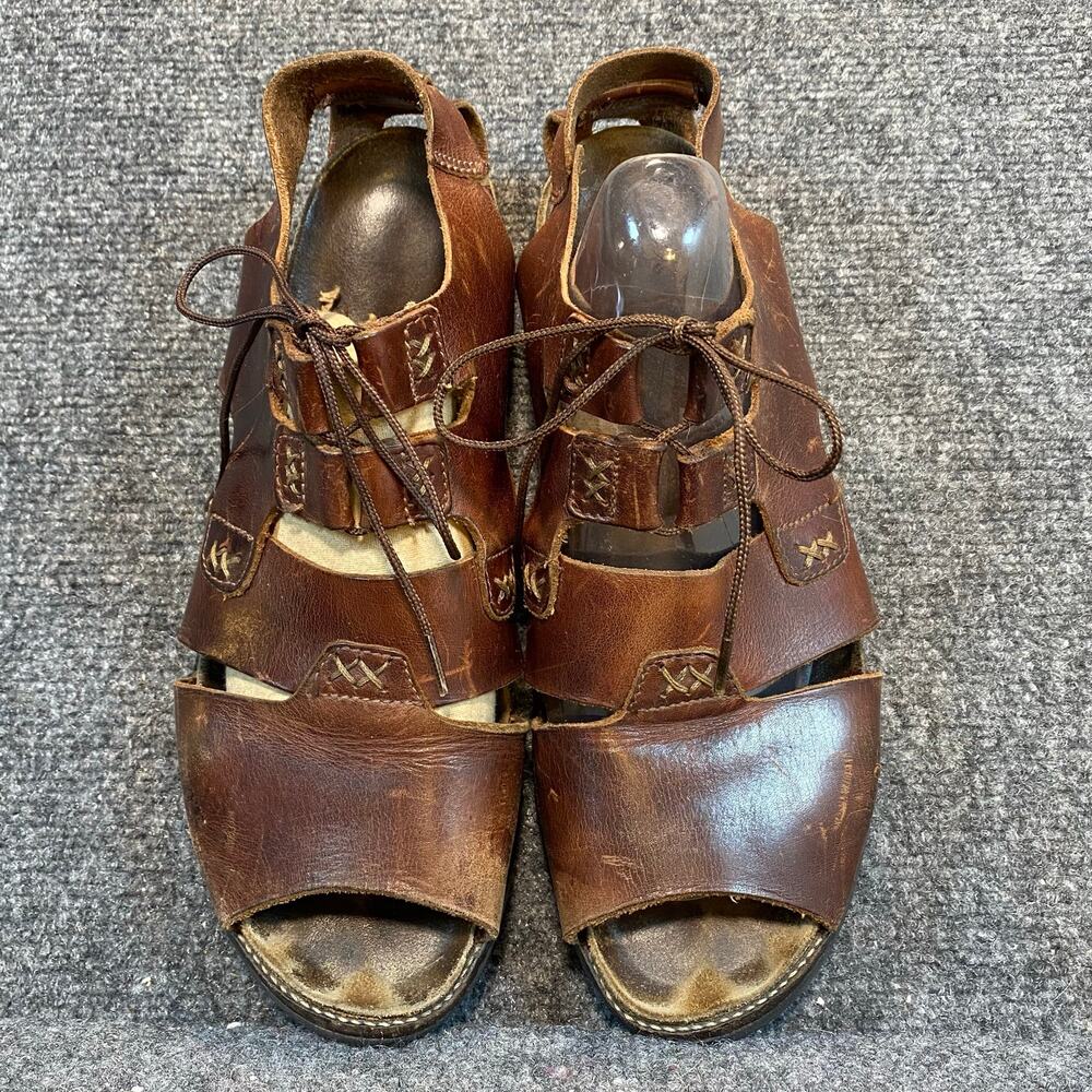 Naot Brown Leather Lace Up Sandals Womens 10 Antistress Anatomical Footbed
